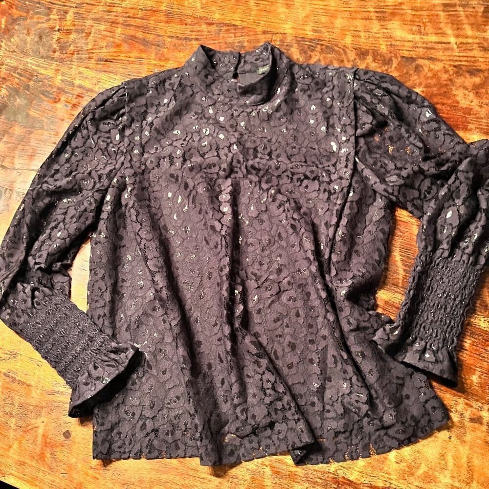 Ann Taylor Navy Leopard Lace Mock Turtleneck M
